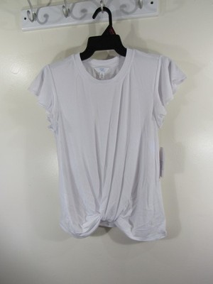 New Time and Tru Flutter Twist Top Size S 4 6 Vivid White Ruffle Sleeve