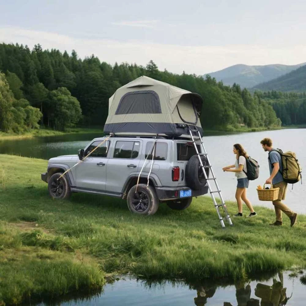 Green+Black 2-3 Person Inflatable Rooftop Tent for SUV Truck Camping, Easy Setup