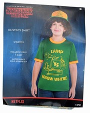 Netflix Stranger Things Dustin's Shirt Kid's Size M/L, Green Camp T-Shirt, NEW