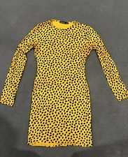 Boohoo Bodycon Dress Womens 4 Black Yellow Leopard Print Crew Neck Long Sleeve