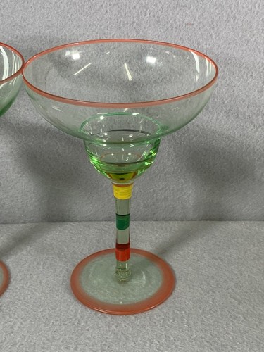 Vintage Antique Lot 2 Hand Blown Hand Painted Margarita Glasses Circa 1950's - Picture 2 of 8