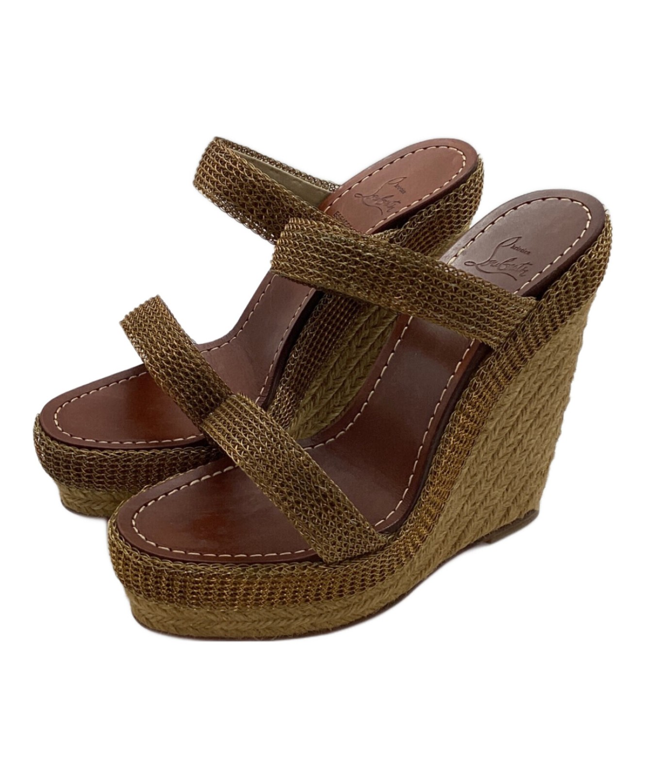 Christian Louboutin Sandals Shoes Mule Wedge sole EU 36 US 6 Beige Authentic