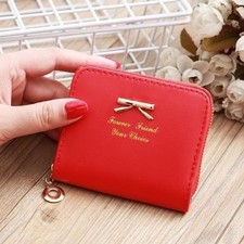 Kids Wallet Red Ribbon Leather Round Zipper Wallet Mini Wallet for Girls 10