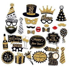 30 Pcs New Year's Eve Photo Booth Props for New Year's Eve 2026 Party 