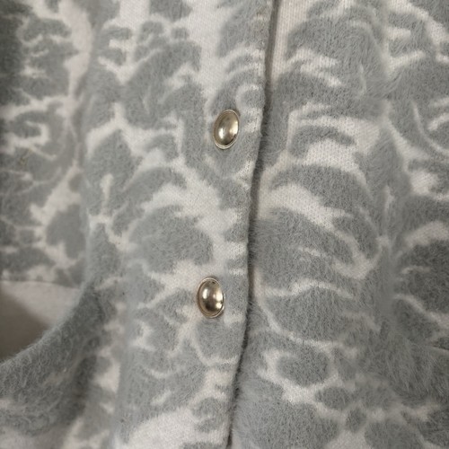 Halston L grau weiß Jacquard weich bequem Stretch Strick Long Cardigan Pullover Mantel - Bild 7 von 14