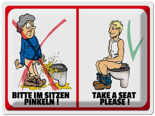 Blechschild 30X40 Cm Bitte Im Sitzen Pinkeln Spruch Zitat Deko Geschenk Metall S-image