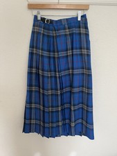 VTG The Edinburgh Woollen Mill BlueTartan Pleated Midi Kilt Skirt Size 12 M 