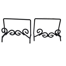 Plate Stand Pair Black Metal Set of 2 Curled Detail Standing Easel Lifted Front