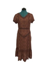 Sundance Dress Womens 2 Brown Boho Embroidered Midi Cotton Lace Prairie Floral
