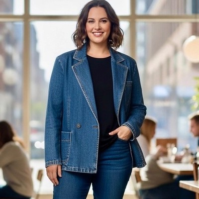 Vintage Bronx Clothiers Double Breasted Denim Jacket Women Medium Blue Long Line