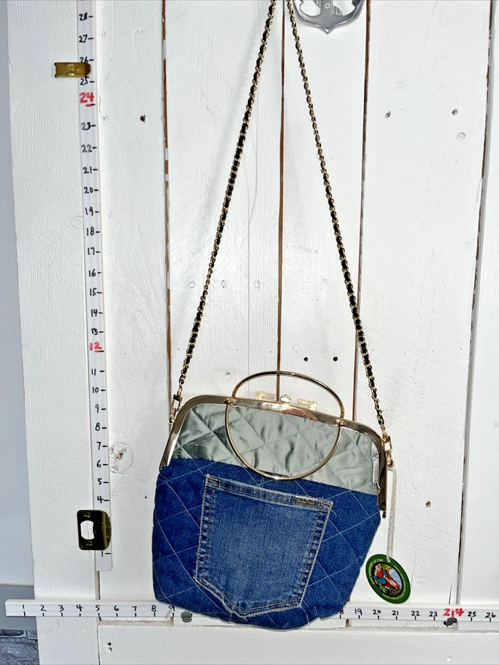 Up-Cycled Jennifer Lopez Brand Jeans Beaded Party Bag With Duponi  silk - Image 3 of 4