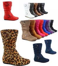 12 Colors Cute Causal Flat Buckle Zip Mid-Calf Girl's Kid's Boots Size 9 - 4 NEW