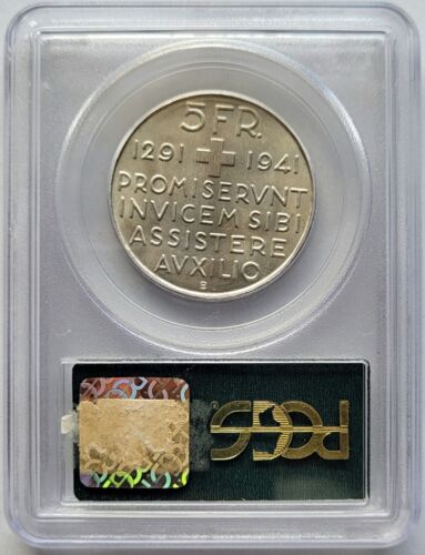 1941-B Switzerland Confed Anniversary 5 Francs Silver Coin PCGS MS66 Gem Unc OGL - Bild 3 von 4