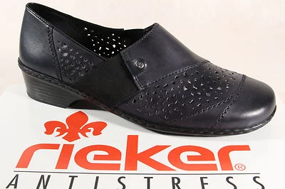 Rieker Slipper Ballerine Bleu Cuir Véritable Avec Souple Intérieure en Cuir Neuf - Photo 1/4