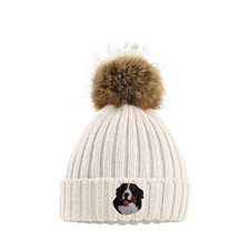 BERNESE MOUNTAIN DOG EMBROIDERED BEANIE FAUX FUR POM POM  GIFT BOX