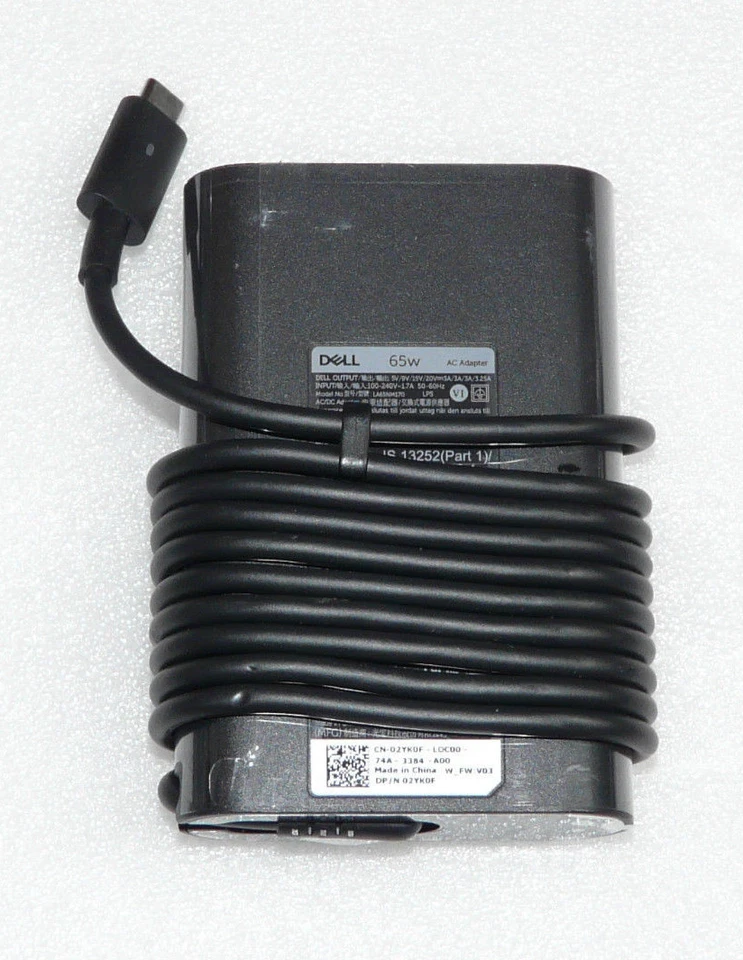 NEW GENUINE DELL XPS 13 9380 7390 9370 65W USB-C CHARGER 2YK0F WMDHR VT148 M1WCF - Image 3 of 4