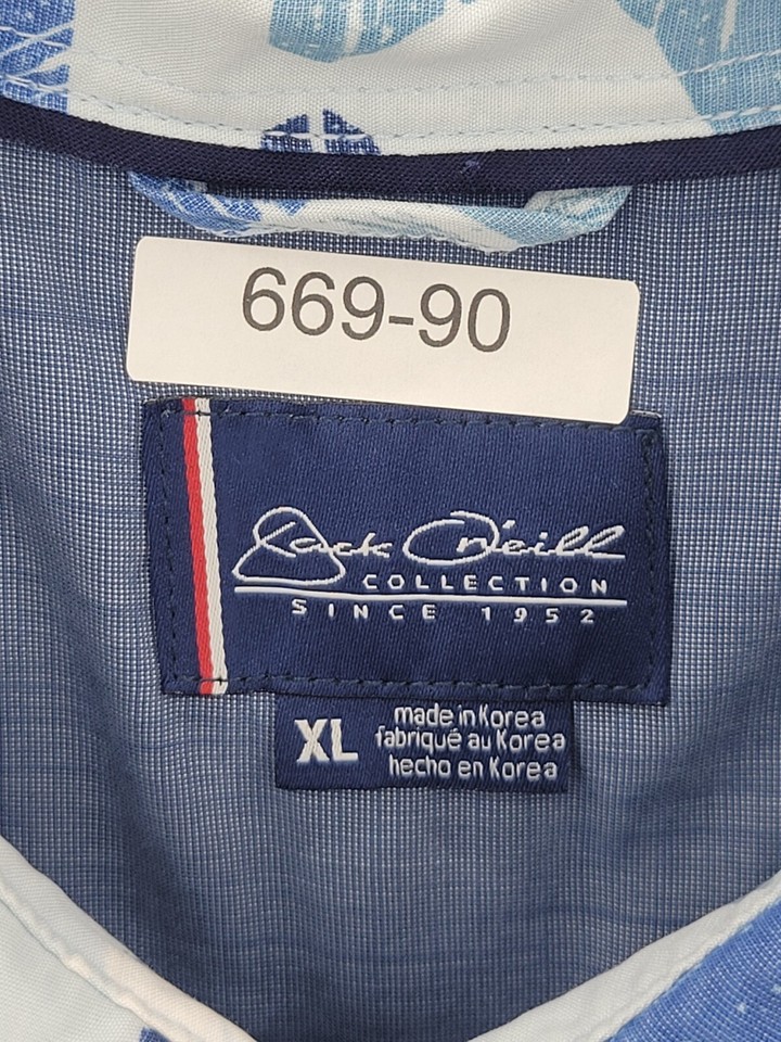 Jack O'Neill Shirt Mens XL Blue Hawaiian Short Sleeve Button Up Resort