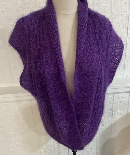 Linda Afford For Ellen Tracy Vintage Two Button Sweater Vest Purple S/M Mohair - 第 1/13 張圖片