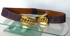 Vintage Alexis Kirk Purple Lizard Skin Ornate Gold Hardware Adjustable Belt