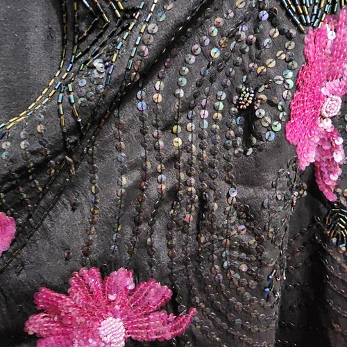 Vintage 80er Sister Max Damen Cardigan Jacke vorne offen schwarz Pailletten Perlen Seide M - Bild 5 von 13