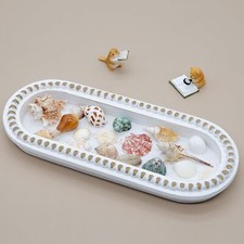 Wood Serving Tray Wooden Bead Decorative Tray White Washed Coffee Table Tray ...