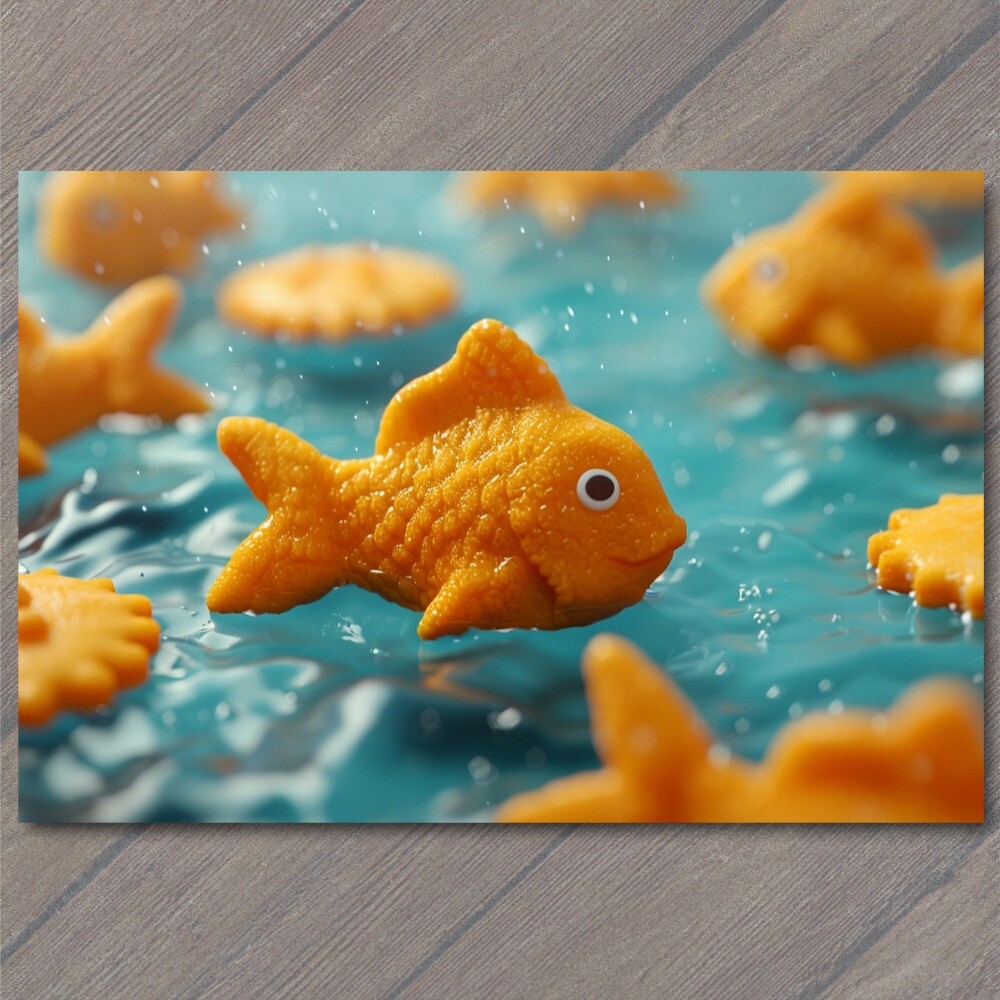 postcard-goldfish-swimming-fish-cheese-baked-cracker-funny-unusual