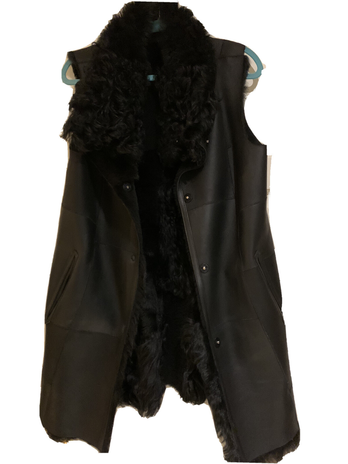 KAREN MILLEN BLACK REVERSIBLE SHEARLING & LEATHER GILET MEDIUM image 7