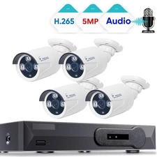 4pcs 5MP Audio POE Array LED Bullet Cameras NVR Security System