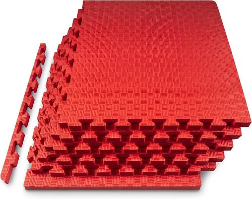 Durable Checkered Gym Flooring - Shock Absorbing 24x24 Foam Tiles in Red - Picture 3 of 8