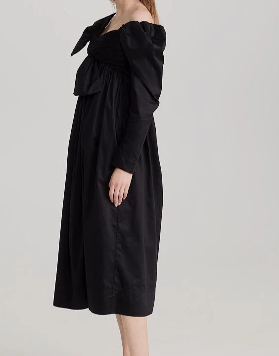 VALENTINO Abito midi donna Aje nero Valentina fiocco a maniche lunghe $575 taglia 10