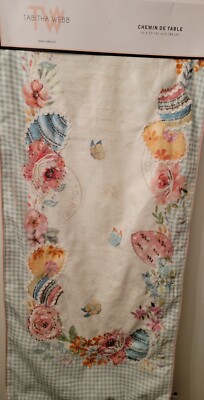Tabitha Webb Home Collection Easter TableRunner 16x72 Egg Floral Gingham Trim