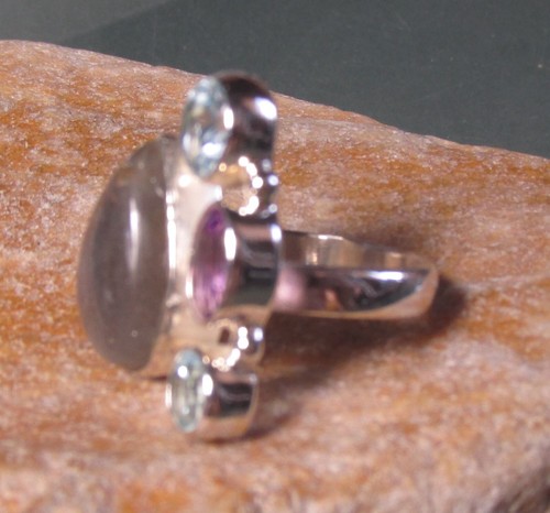 Anillo de piedra de labradorita cóctel plata esterlina, topacio/amatista Reino Unido N/us 6,75. - Imagen 7 de 7
