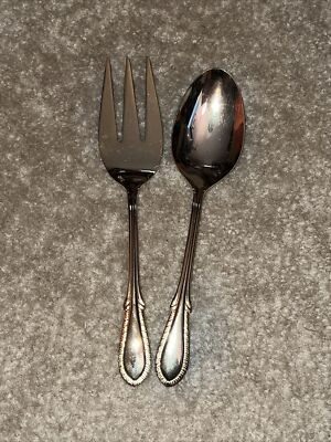 Farberware Breeze Silverware Flatware Serving Spoon & Fork Gold Electroplate