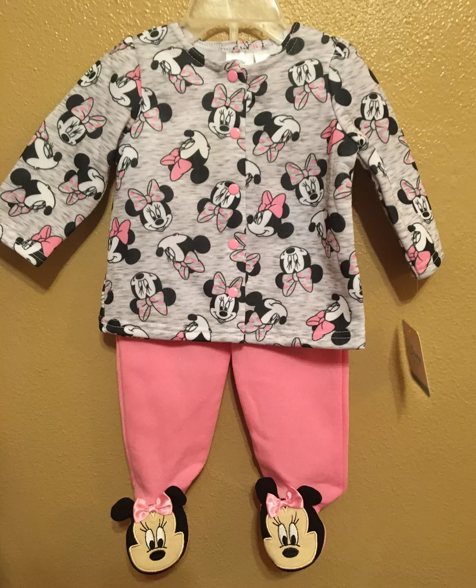 NWT Disney Minnie Mouse Baby girl 2 Piece Pajama Set pink grey