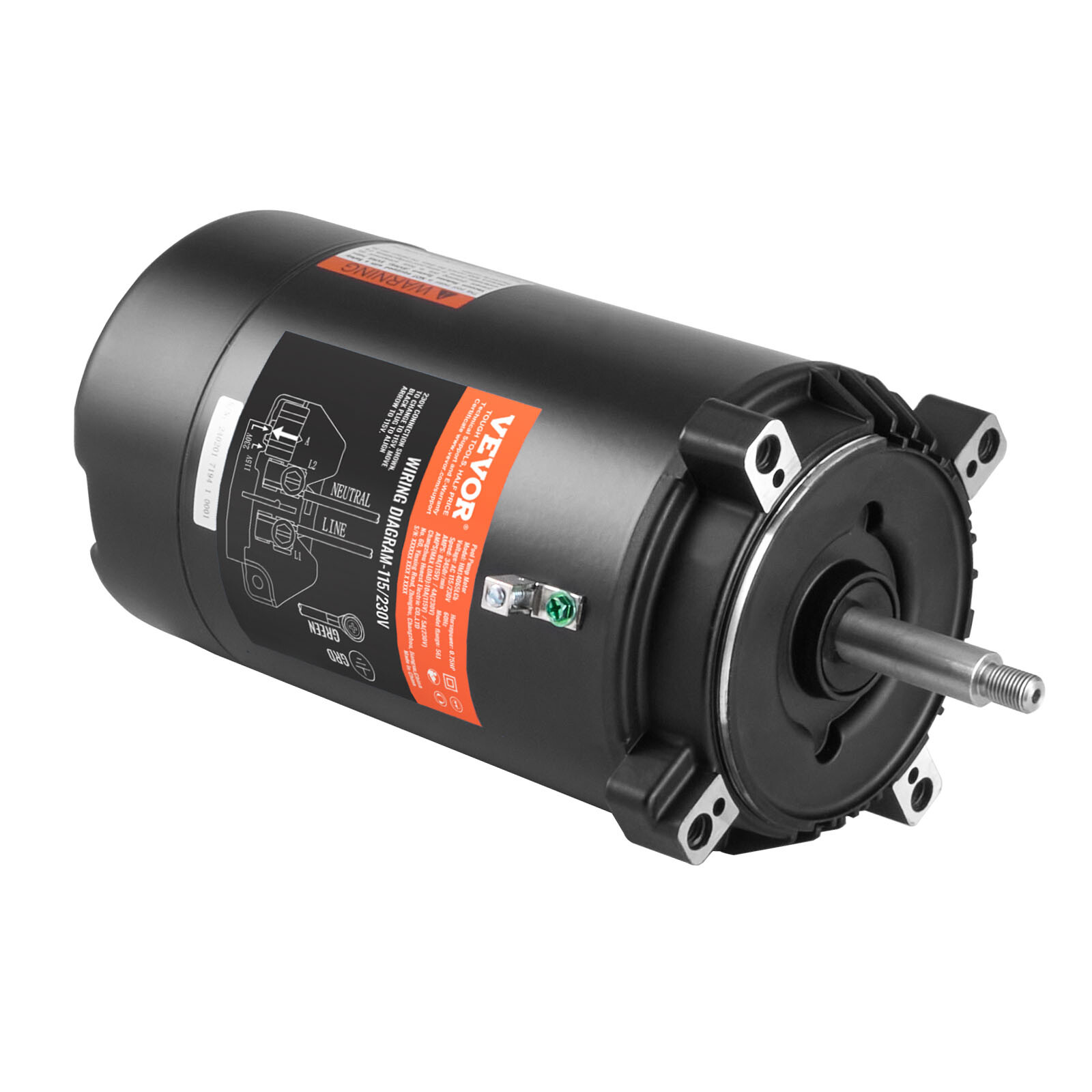 VEVOR Motor de Bomba de Piscina 0,75 HP 115/230V 8/4A 56J Condensador 80μF/250V