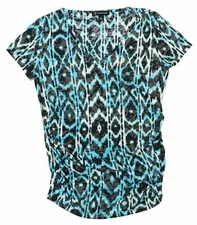 INC International Concepts Tribal Print V-Neck Ruched Sides Women's Top NWT