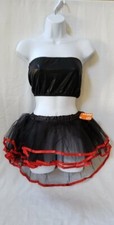 New Claires Black Net 3 Layer Hi-Low Full Circle Red Trim Mini Tutu Skirt M/L