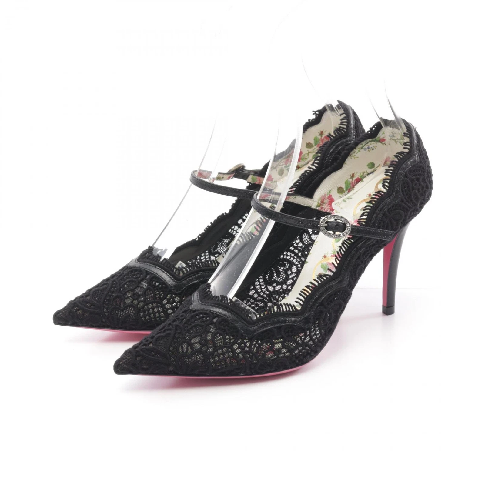 Escarpins GUCCI talons chaussures cuir tissu noir occasion femme #35 1/2