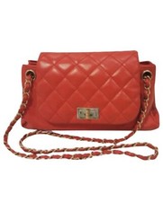 CHANEL Matelasse Double Chain Flap Shoulder Bag Lamb Skin Red Gold CC Authentic
