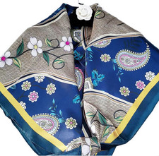 100 Silk 41" large Square Scarf Women Shawl Wrap floral blue gray red HD82-3