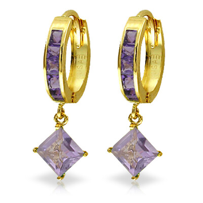 14K. MASSIVE GOLD CREOLEN MIT BAUMELNDEN AMETHISTEN (Gelbgold)