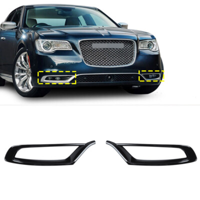 2x Gloss Black ABS Front Fog Light Lamp Cover Trim Bezels For Chrysler 300 2015+