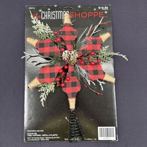 Christmas Tree Topper Rustic Red & Black Buffalo Check Star Tree Topper 15.5" - Picture 1 of 4