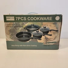Homeplace Cookware 7-Piece Set w/ Non-Stick Coating 4 Pots/Pans 3 Glass Lids