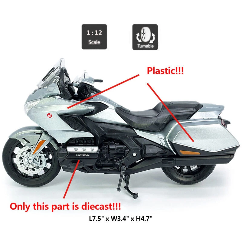 Modelo de motocicleta Honda Gold Wing 2020 escala 1:12 diecast moto juguete plateado Foto 2 de 4