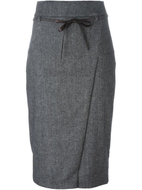 Brunello Cucinelli Gray Wool Cashmere Monili Leather Belt