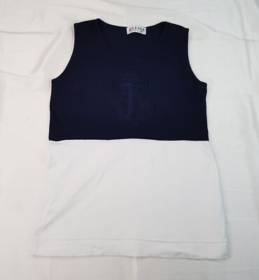 JAEGER GRÖSSE M 10UK DAMEN DICKE BAUMWOLLE ÄRMELLOS WESTE BLUSE TANK TOP VINTAGE