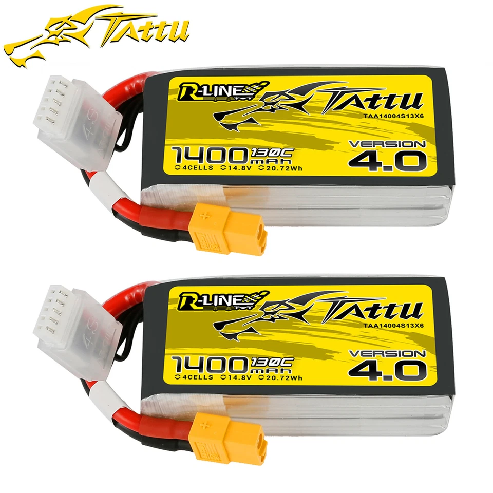 2X Tattu R-Line 1400mAh 14.8V 130C 4S Lipo Akku XT60 Für FPV racing competitions