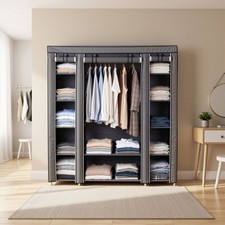 SONGMICS Fabric Wardrobe,12 Compartments,Metal Frame Grey,LSF03G