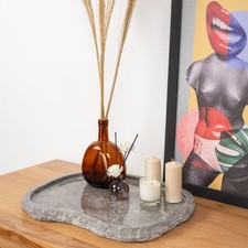 Marmor Tablett grau 40 cm EROSI Platte Naturstein Küche Bad Deko Wohnfreuden